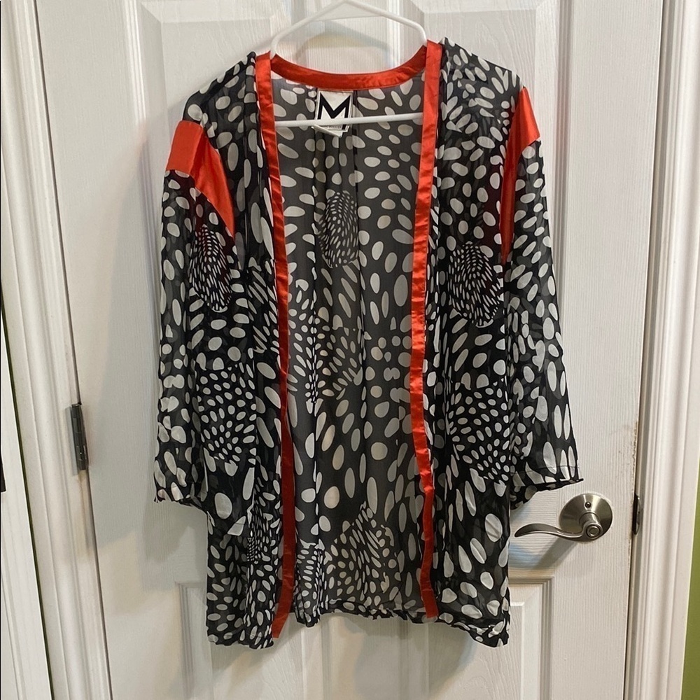 Rare Vintage 2000 Marc Bouwer Silk Kimono Black White Orange Women’s Medium
